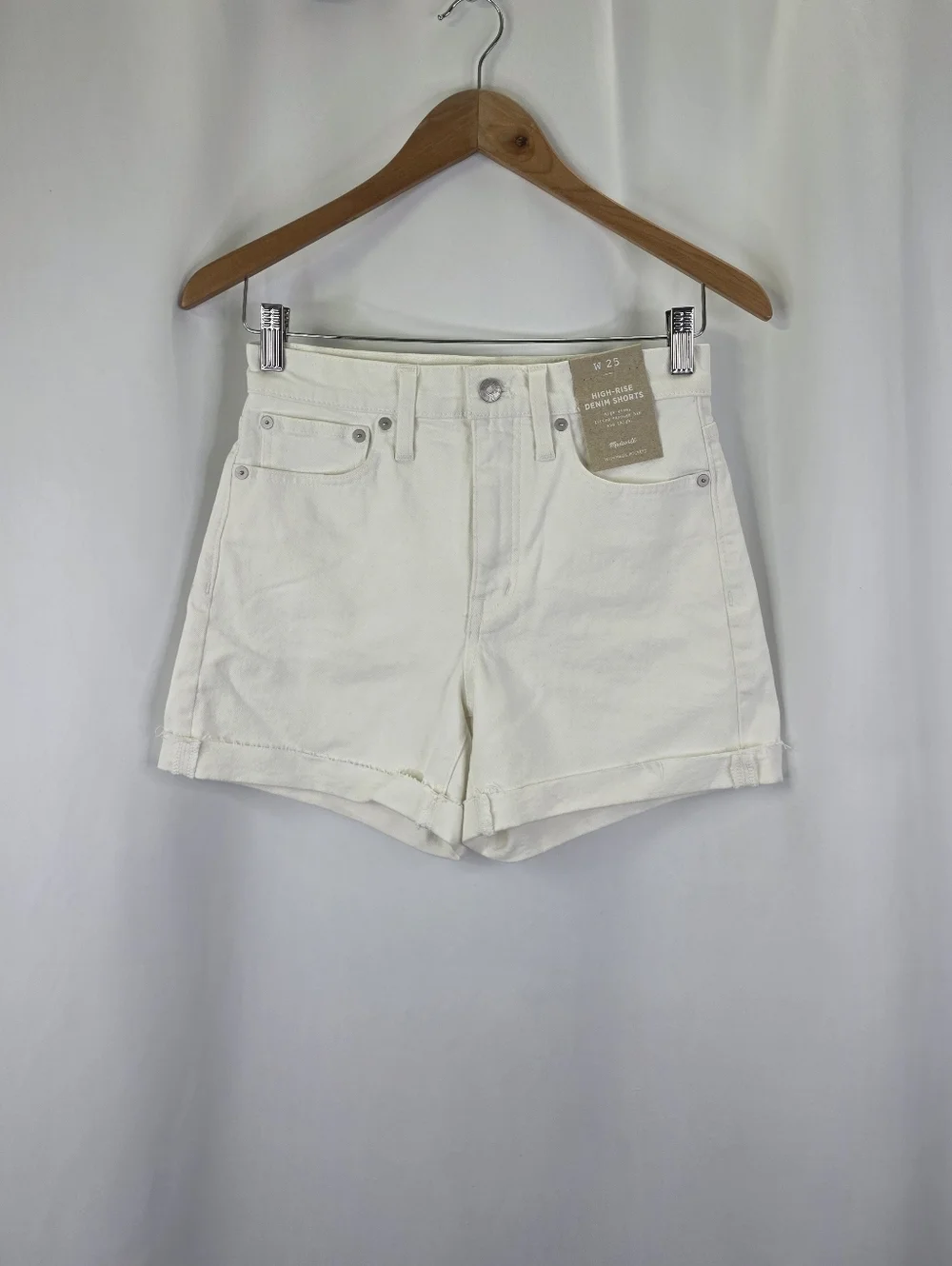 NEW‎ Madewell Women's Size 25 High Rise Denim Shorts White Fitted Cuffed Cotton